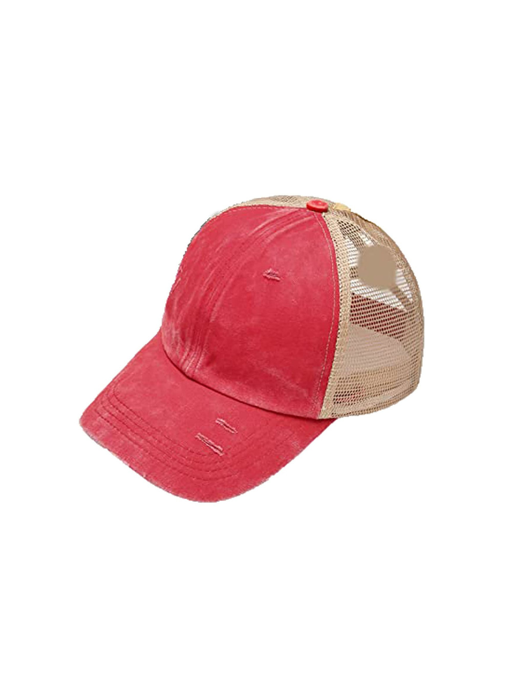 Criss Cross Hat Washed Distressed Baseball Cap Ponytail Hat High | Red | Size OS